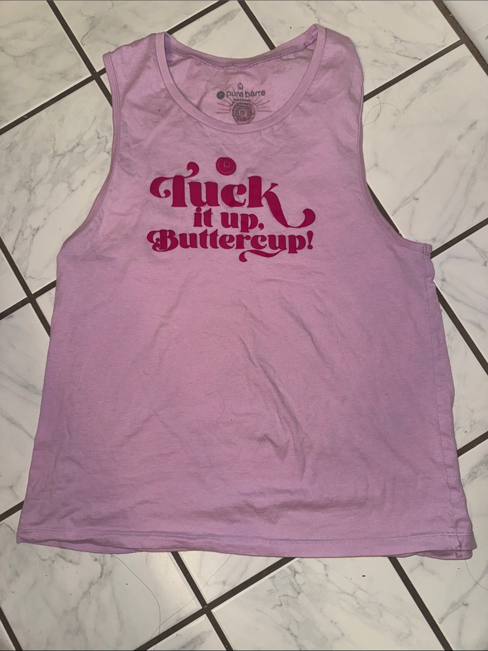 Pure Barre Light Pink Muscle Tee with Hot Pink Script
